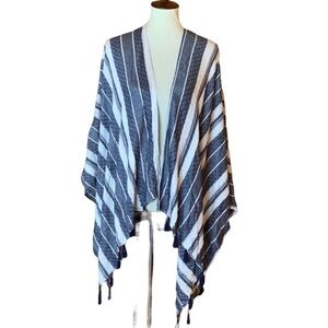Gap striped open front wrap / ruana with blue stripes One Size